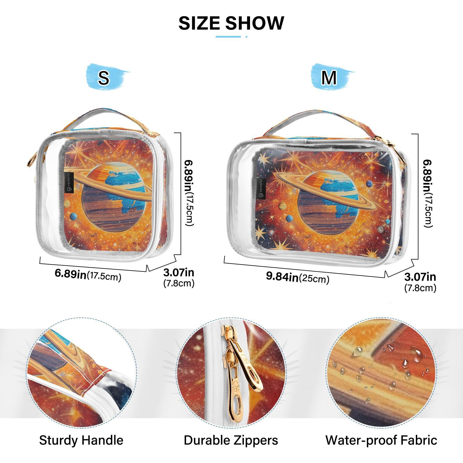 Clear Makeup Bags with Handle Large Opening 2 Pack Set Toiletry Bag Quart Size Bag, for Women Man Traveling Travel Essentials, Toiletries and Other. Planet