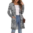 thumbnail image 2 of WTOBBY Women's Fashion Comfortable Halloween Printed Mid-Length Cardigan Jacket Casual Long Sleeve Open Front Cover Up With Pockets Fall Layering Piece,Dark Gray XL, 2 of 7
