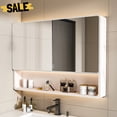 thumbnail image 2 of GZXS Wall-Mounted/Recessed LED Medicine Cabinet w/ 3 Mirror Doors, Defogging, 3-Color Dimmable Light, Bathroom Aluminum Cabinet with Open Shelf, Cosmetic Storage Rack and Hair Dryer Holder, Khaki, 2 of 8