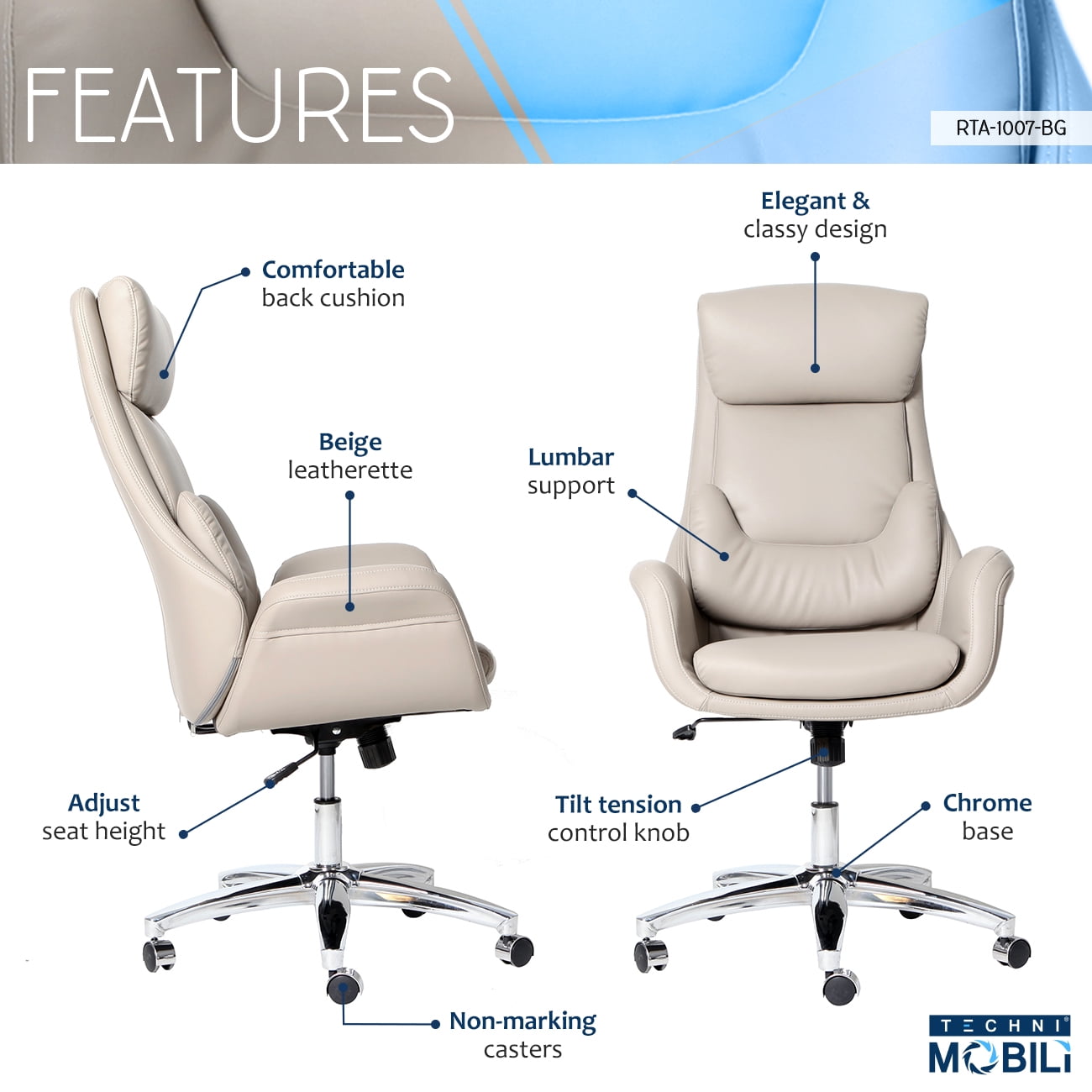 Techni Mobili Best Executive Ergonomic Home Office Chair With Lumbar Support