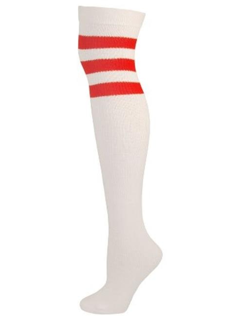 AJs A51629 Retro Tube Socks - White with Red - Over Knee - Walmart.com