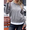 thumbnail image 4 of Women'S Crew Neck Pullover Sweaters, Long Sleeve Knit Tops with Fake Two-Piece Design for Fall Winter Dark Gray S, 4 of 7