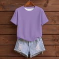 thumbnail image 4 of GPOECD T-Shirts Grande Taille pour Femmes Tricot Texturé Couleur Unie Col Rond Manches Courtes Style Décontracté pour un Port Quotidien Confortable Hauts Décontractés pour Femmes Violet Clair, TG, 4 of 4
