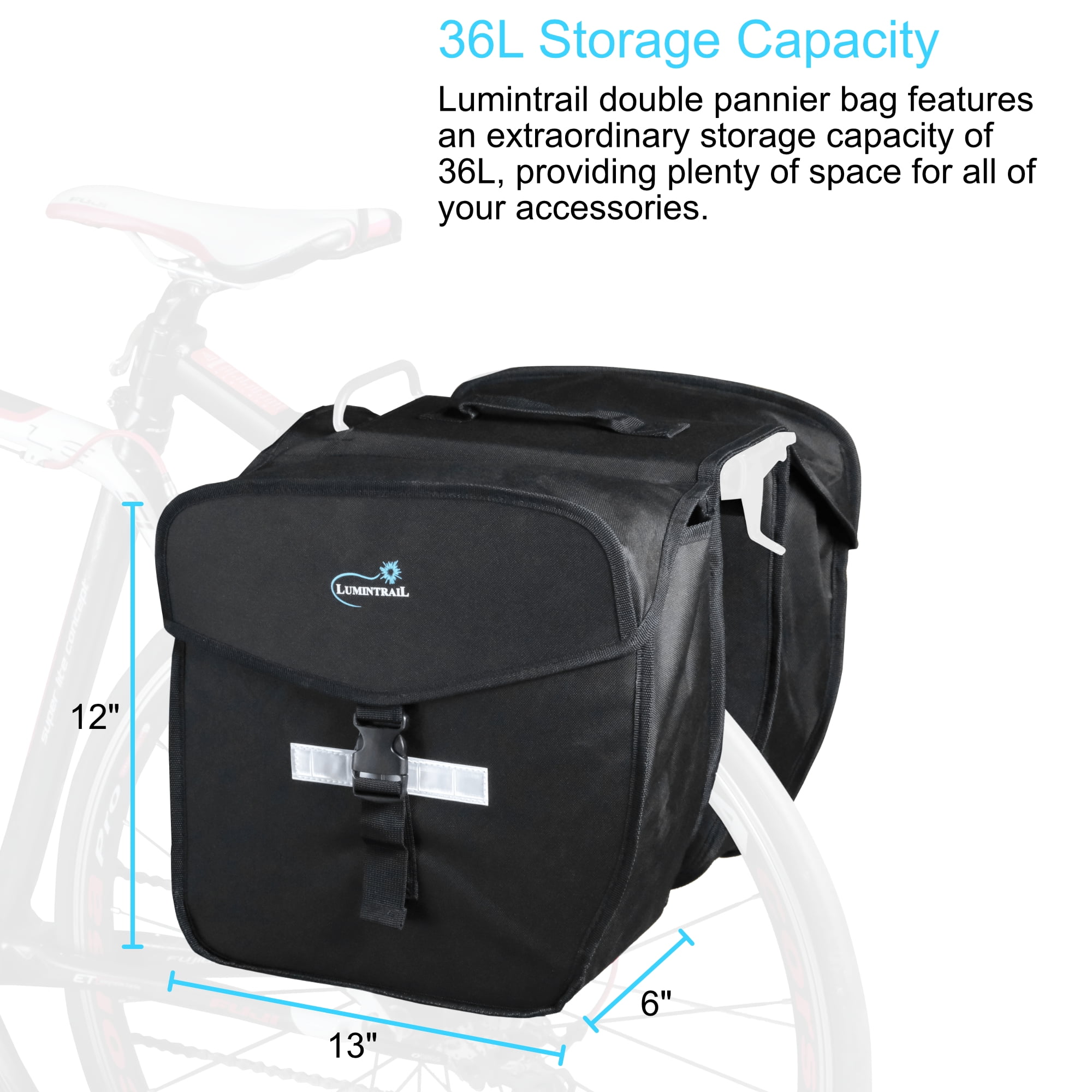 Lumintrail Double Pannier Bike Bags 36L Bag Capacity for Rear