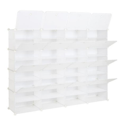 

8-Tier Portable 64 Pair Shoe Rack Organizer 32 Grids Tower Shelf Storage Cabinet Stand Expandable for Heels Boots Slippers White