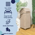 thumbnail image 3 of happimess Darla 31.39-Gallon All-Weather Wicker/Metal Swing Top Hideaway Outdoor Trash Can for Package Delivery, Patio Furniture, Cushions, Gardening Tools, Pool Supplies, Light Pink/White, HPM1202D, 3 of 9