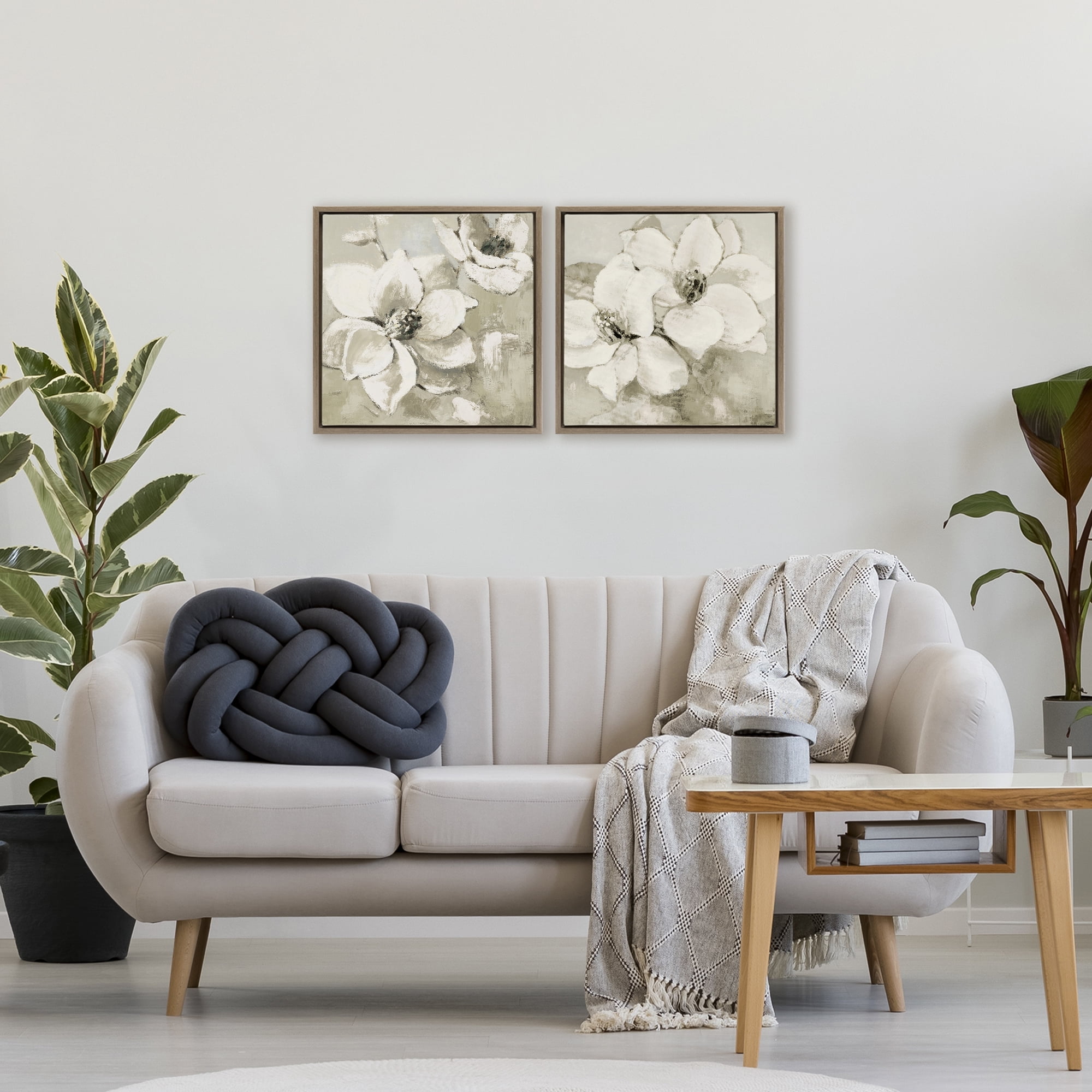 Stupell Industries Beige Magnolias after Rain 2 Piece Brown Framed Floater Canvas Set, design by Lanie Loreth