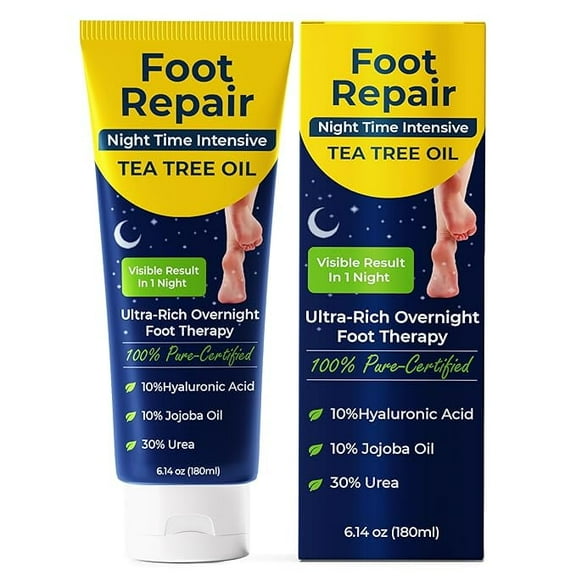 Foot Repair Cream with Tea Tree Oil | Ultra-Rich Overnight Therapy for Cracked Heels & Dry Feet | Soothes, Softens & Restores Rough Skin | Fast-Absorbing Formula | 6.14 oz