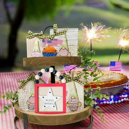 

2024 Independence Day Wooden Beads Fringed Farmhouse Wooden Beads 4th Of July Flag Patriotic Memorial Day Layered Tray Boho Beads Ornament