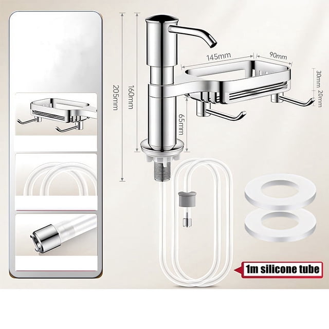 Dish Soap Dispenser for Kitchen Sink Dispenser Countertop Soap Dispenser Pump with Storage Rack Extension Tube kit, Under Sink