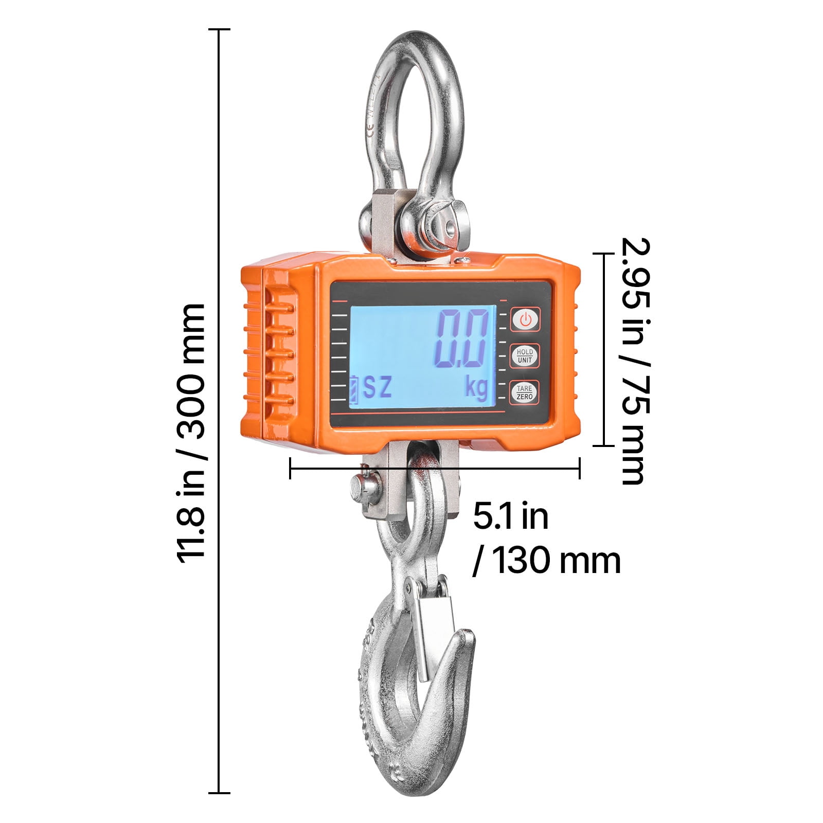 KFFKFF Digital Crane Scale, 4400 lbs/2000 kg Capacity, Industrial Hanging Scale with Durable Aluminum Case & LCD Display, 1 lb Precision, 3 Unit Options, Remote Control for Workshop or Factory Use