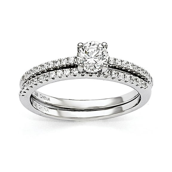 925 Sterling Silver Rhodium-Plated Cubic Zirconia ( CZ ) Brilliant Embers 2 Piece Wedding Ring Set