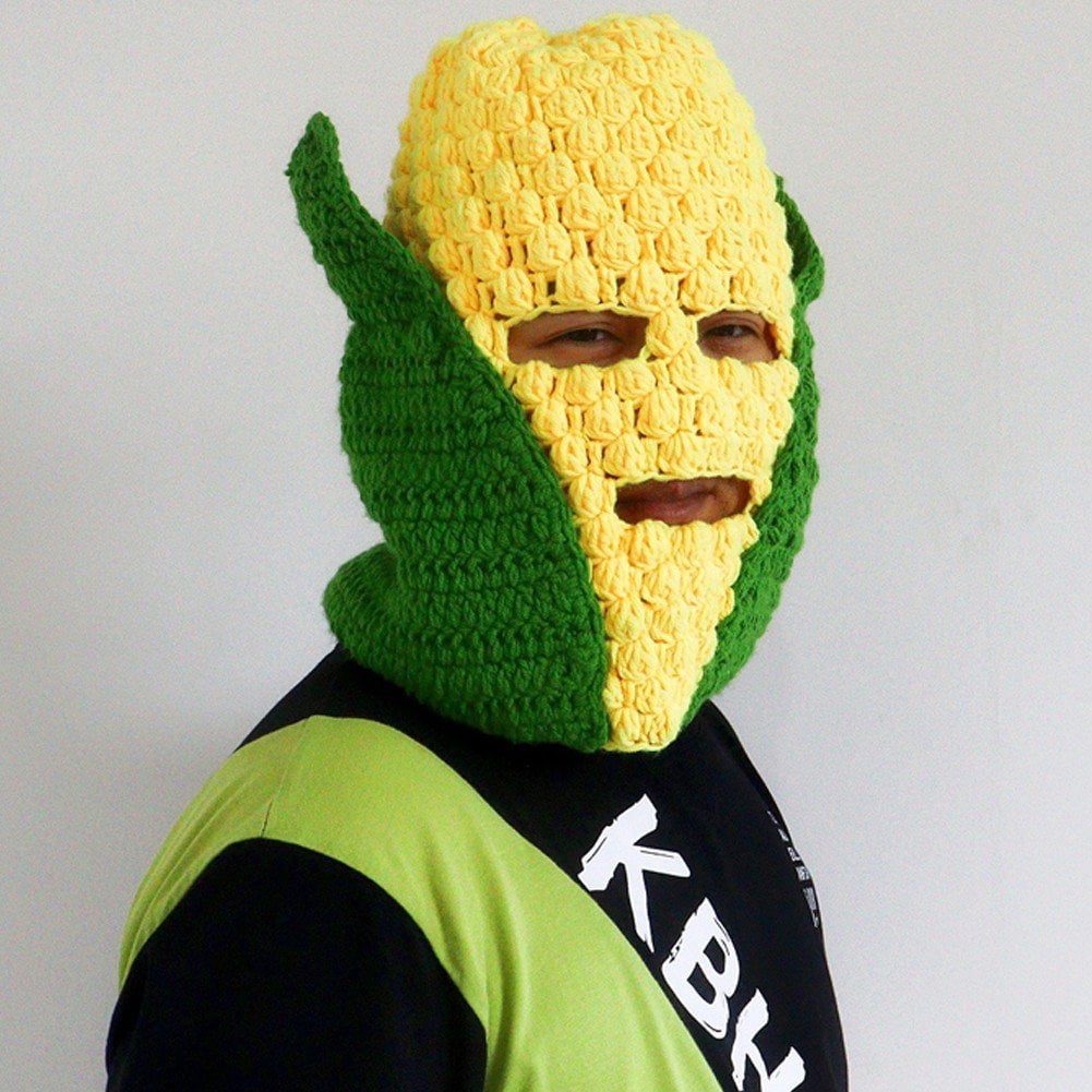 Jiibva Creative Knitted Hat, Unisex Knit Corn Beanie, Winter Warm Knitted Cap Funny Corn Hats Ski Mask Windproof Hat for Halloween Events