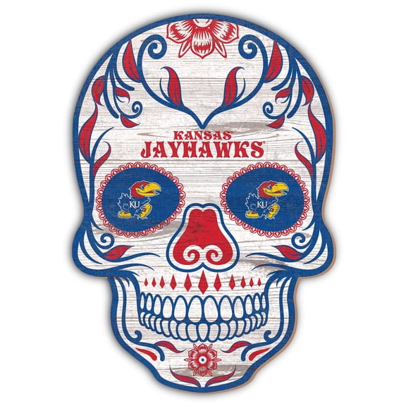 Kansas Jayhawks 12'' Sugar Skull Sign