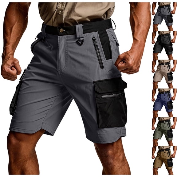 Migroa Men's Hiking Cargo Shorts with Zipper Pockets Lightweight Outdoor Work Camping Sport Golf Casual Travel Fishing Multipocket Blackish Green L