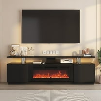 Garvee 70" TV Entertainment Center with Fireplace, TV Console W/Storage and 12 Colors LED Lights for TVs up to 80 inch, Black