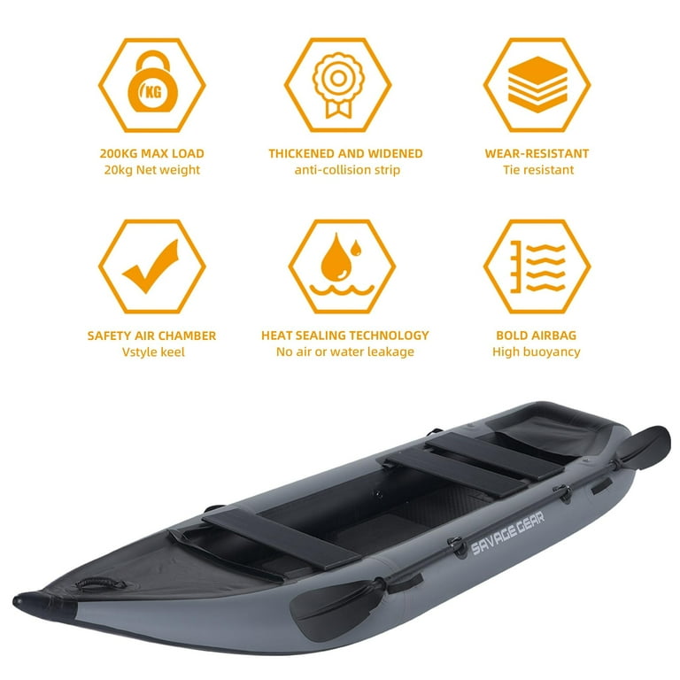 2 Person Inflatable Kayak, Fishing PVC Kayak Boat, Inflatable Boat Rescue Rubber Rowing Boat with Pump, Aluminum Alloy Seat, Paddle, Inflatable Mat