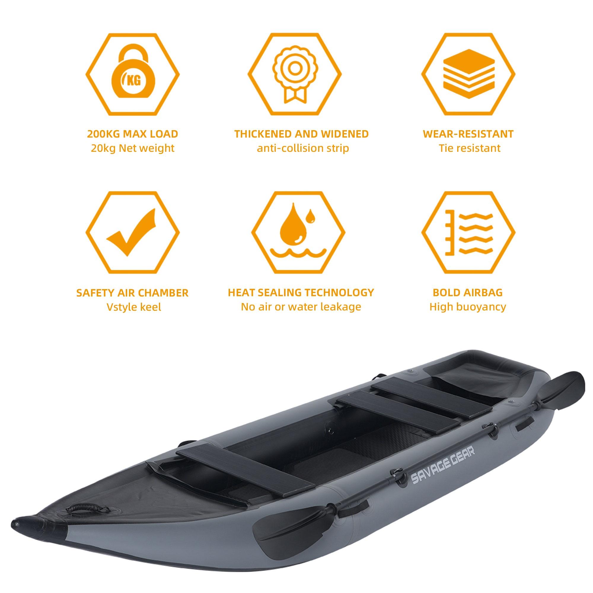 2 Person Inflatable Kayak, Fishing PVC Kayak Boat, Inflatable Boat Rescue Rubber Rowing Boat with Pump, Aluminum Alloy Seat, Paddle, Inflatable Mat, Repair Kit, Fin 440lb Weight Capacity - image 4 of 10