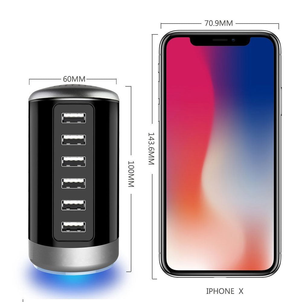 6 USB Ports 6A 30W Rapid Charging Hub Station Desktop Charge Tower for Cell Phone Tablet iPhone iPad Samsung LG HTC Moto
