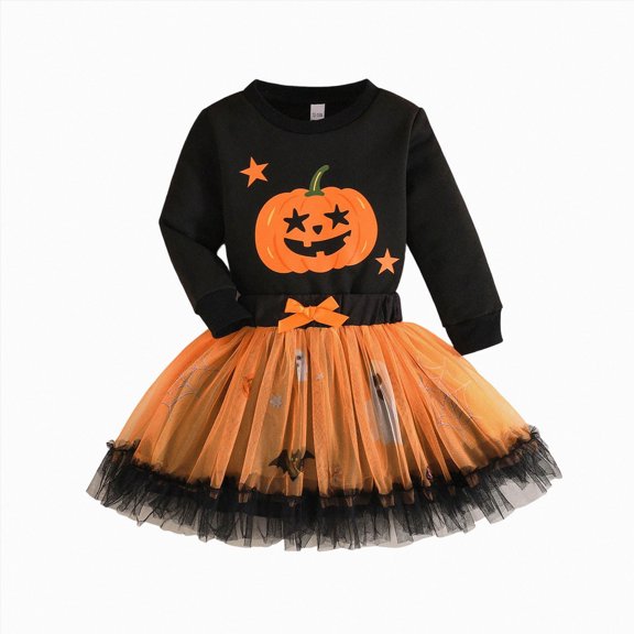 mgoYE Toddler Girl Halloween Clothes Long Sleeve Pullover Sweatshirt and Tutu Skirt 2 Piece Outfits 18 24M 3t 4t 5t Kids Clothing Set Party Dress(Yellow,4-5 Years)