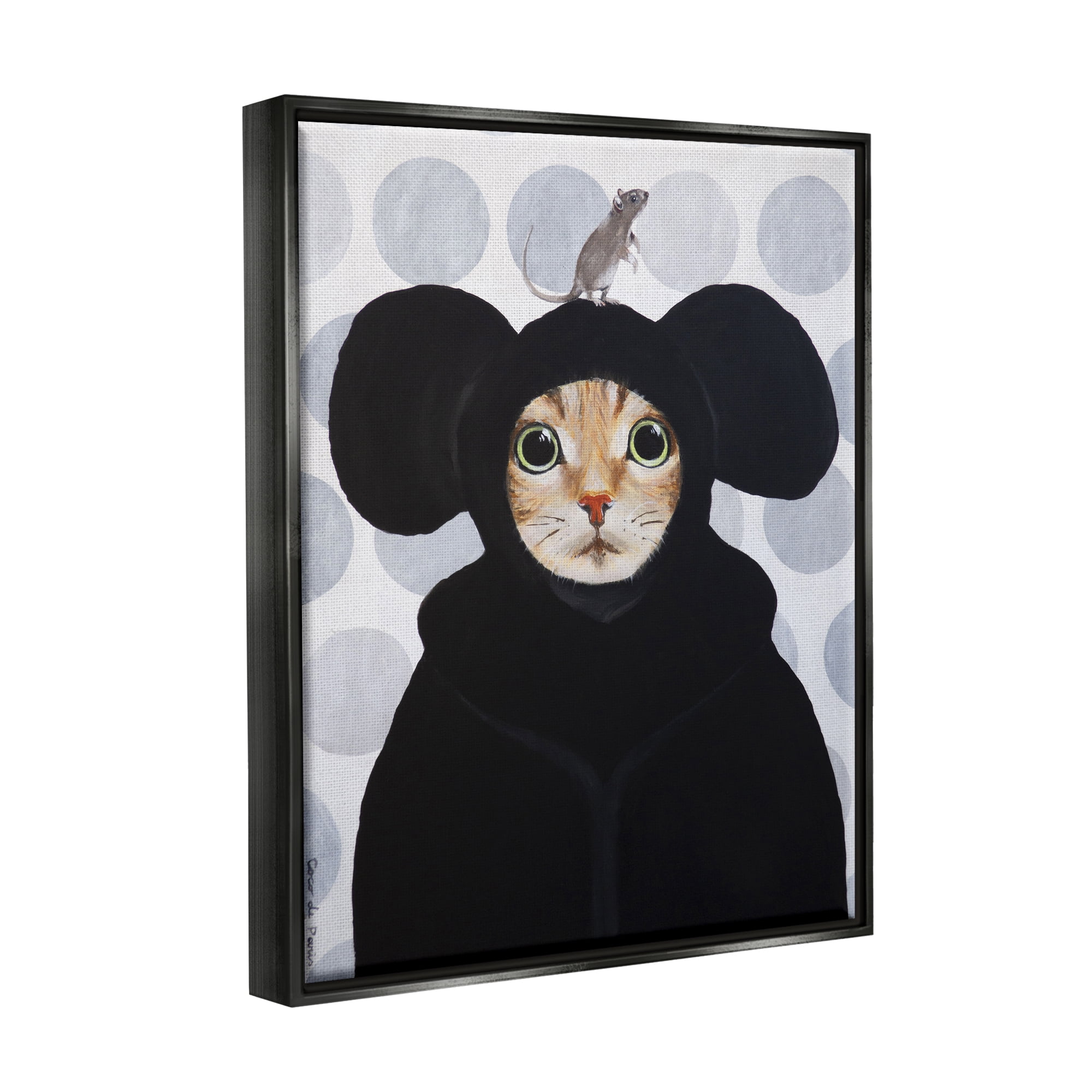 Stupell Industries Cat & Mouse Funny Animals Animals & Insects Painting Black Floater Framed Art Print Wall Art
