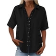 thumbnail image 7 of Stamzod Button Down Shirts for Women Short Sleeve Summer Tops Cotton Linen Dressy Casual Work Blouse with Pocket Black S, 7 of 7