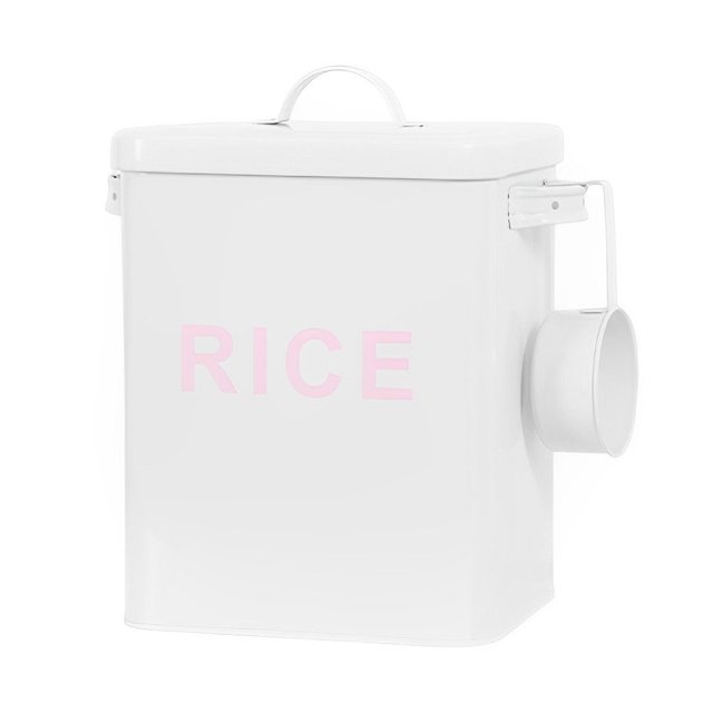 Recipiente de metal Inteprter Cubos de arroz Grano Lata polvo Lavandería caja de polvo Blanco