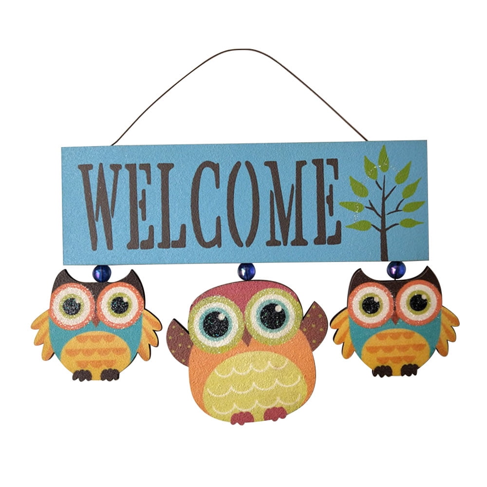 Owls Sign Wooden Hanging Door Sign for Porch Patio