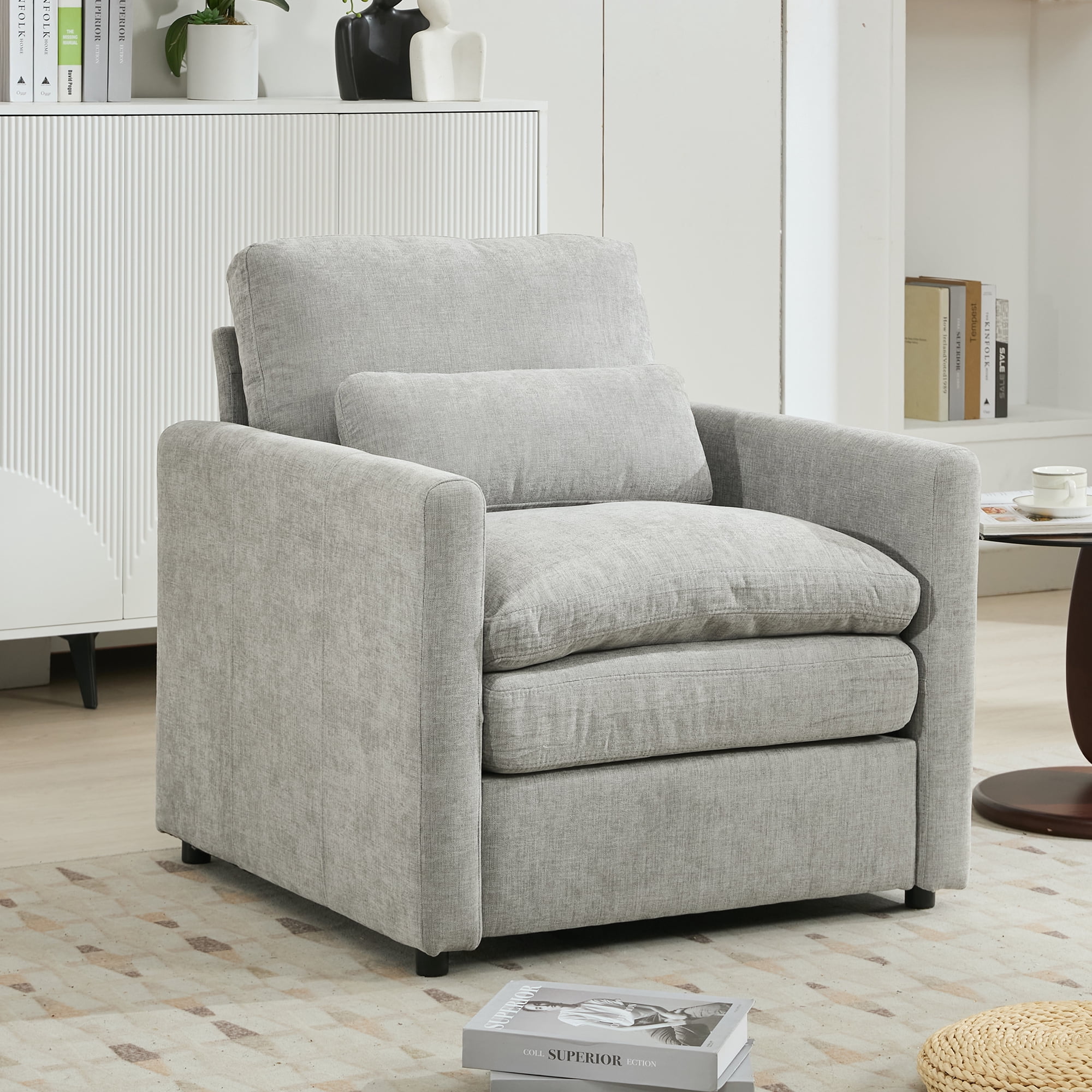 Leumius 31.9" Cozy Upholstered Armchair Oversized Comfy Cloud Sofa Double Cushion Single Sofa Plush Cushion Armchair for Living Room, Bedroom Light Grey