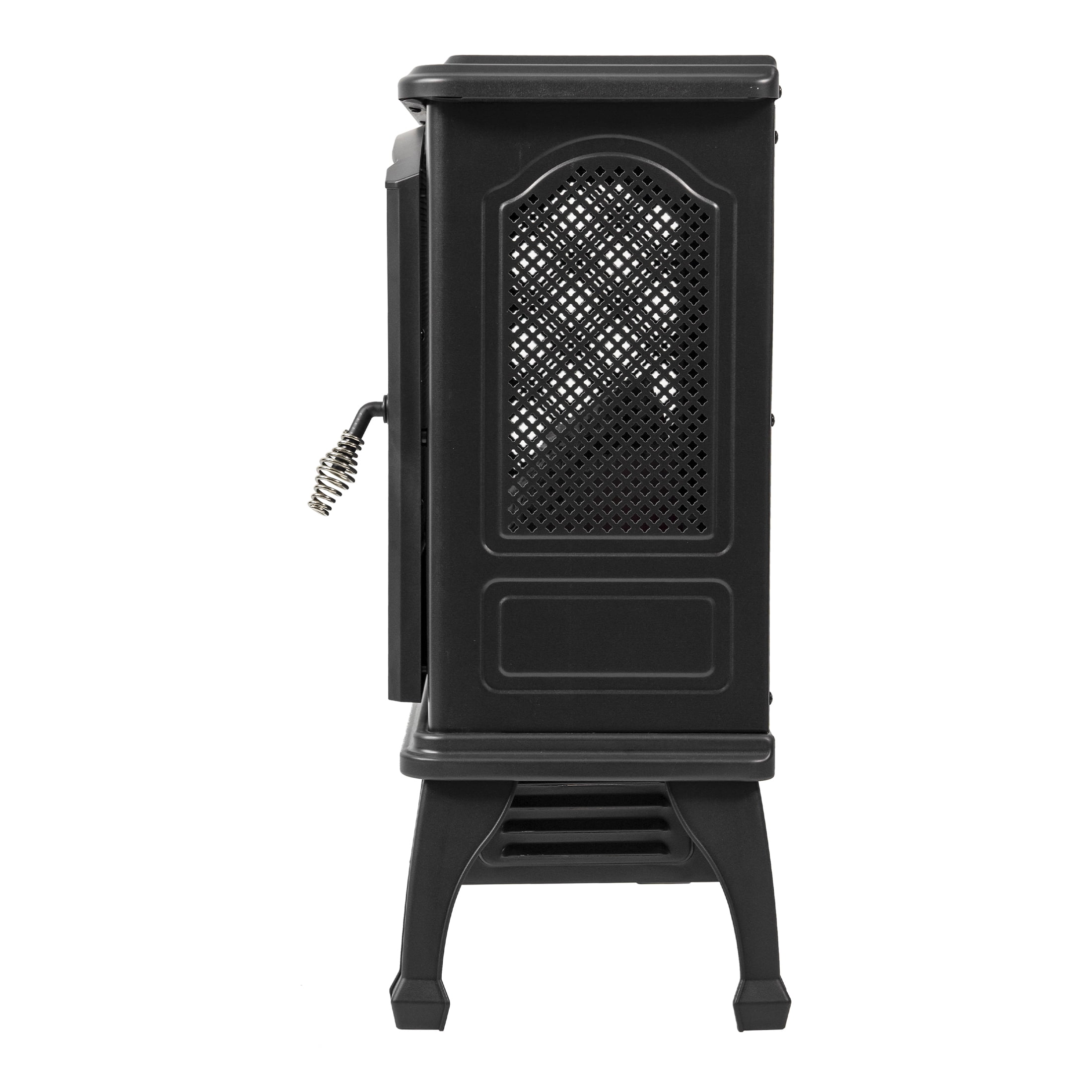 Mainstays 3D Metal Stove with 3 Sided View Black with Tip Over Function