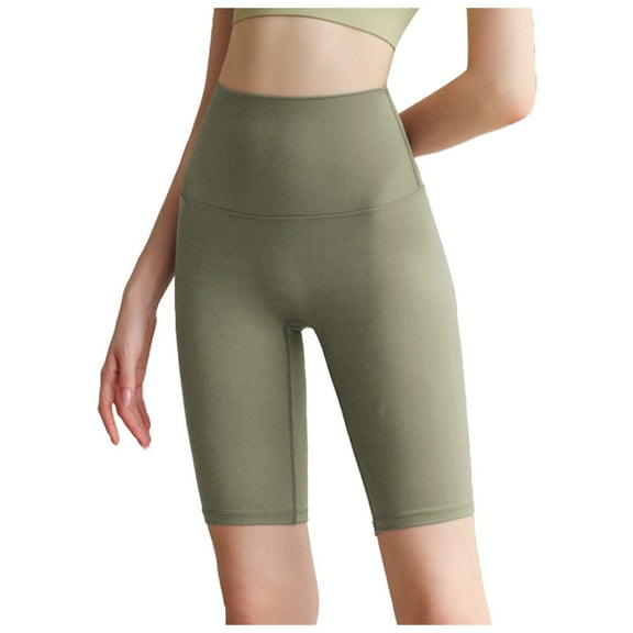 LIIPEE Women Yoga Pants Casual Solid Color Elastic High Waist Leggings Knee-Length Pants Trousers Female Leisure Yoga Workout Pants,Army Green,L