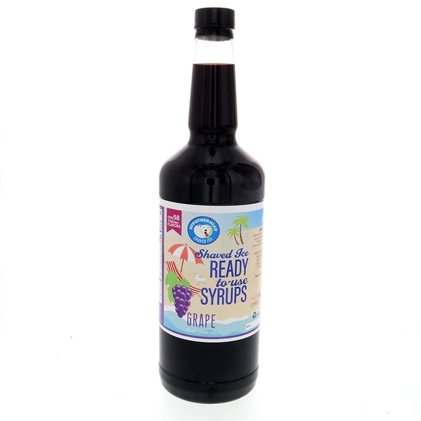 Jarabe para raspados y conos de nieve - Cuarto de galón (32 onzas líquidas) - Uva - Elaborado con azúcar de caña 100 % pura sin OGM, sin jarabe de maíz - Botella de plástico reciclable sin BPA