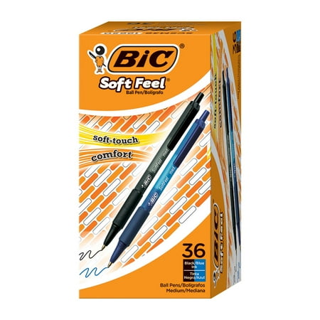BIC Soft Feel Retractable Ball Point Pen Medium, Assorted, 36 Pack
