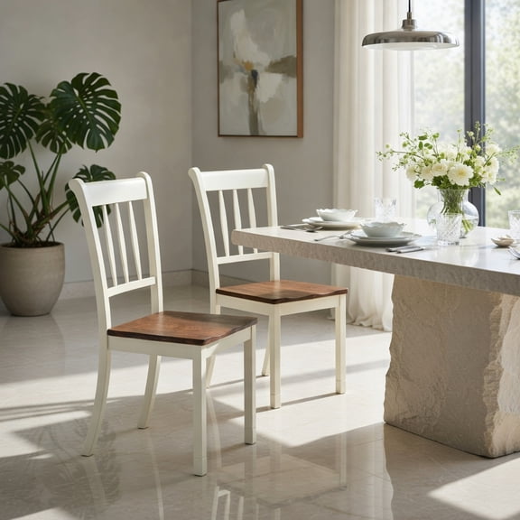 Demi Bonn 2 Pieces Solid Whitesburg Wood Dining Chairs with Spindle Back for Dining Room Living Room, White