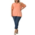 thumbnail image 3 of Agnes Orinda Women's Plus Size Tops V Neck Swiss Dots Puff Sleeve Casual Blouses Tee 2X Orange, 3 of 7