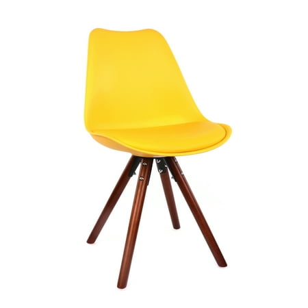 Viborg Yellow Mid Century Side Chair Walnut Base (Set of