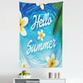 thumbnail image 1 of Flowers Tapestry, Hello Summer Words with Palm Tree Leaves Plumeria Flowers over the Ocean Illustration, Fabric Wall Hanging Decor for Bedroom Living Room Dorm, 5 Sizes, Blue, by Ambesonne, 1 of 1