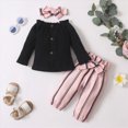 thumbnail image 2 of Gerichy Infant Baby Girls Fall Winter Outfit Long Sleeve Solid Tops and Striped Pant Set with Headbands 0-18 Months, 2 of 7