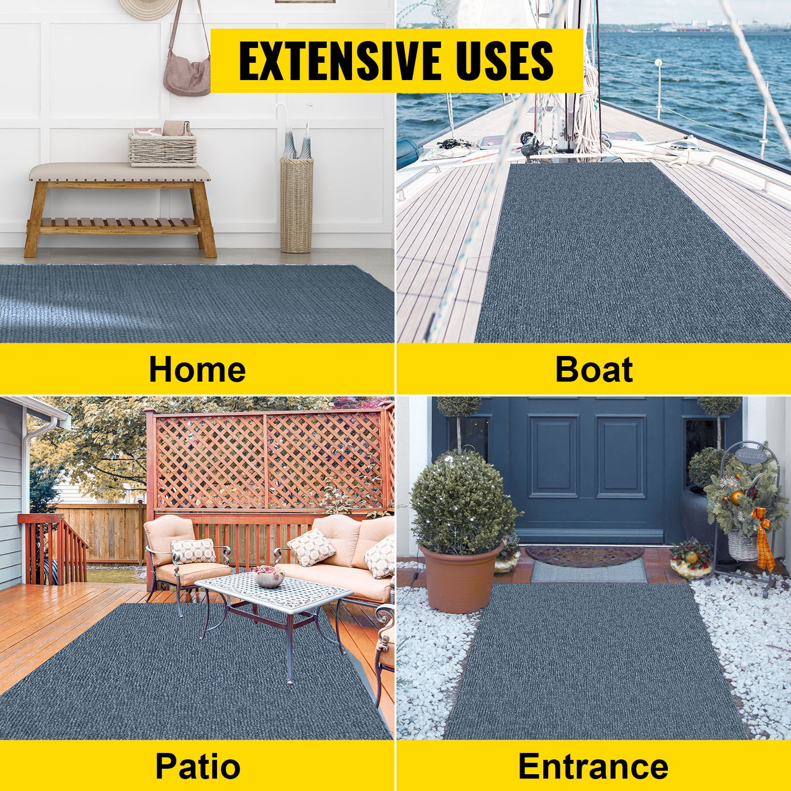 Gray Marine Carpet 6 ft x 29.5 ft Waterproof TPR Backing Anti-Slide Indoor Outdoor Rug for Boat Patio Deck Garage Outdoor Marine Carpeting