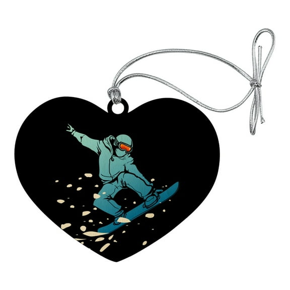 Snowboarder on Black Heart Love Wood Christmas Tree Holiday Ornament
