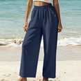 thumbnail image 6 of VEKDONE Lounge Pants for Women Cotton Elastic High Waist Palazzo Pants Button Decorative Straight Leg Trousers Summer Loose Fit Comfy Wide Leg Pants with Pockets Navy XXXL, 6 of 7