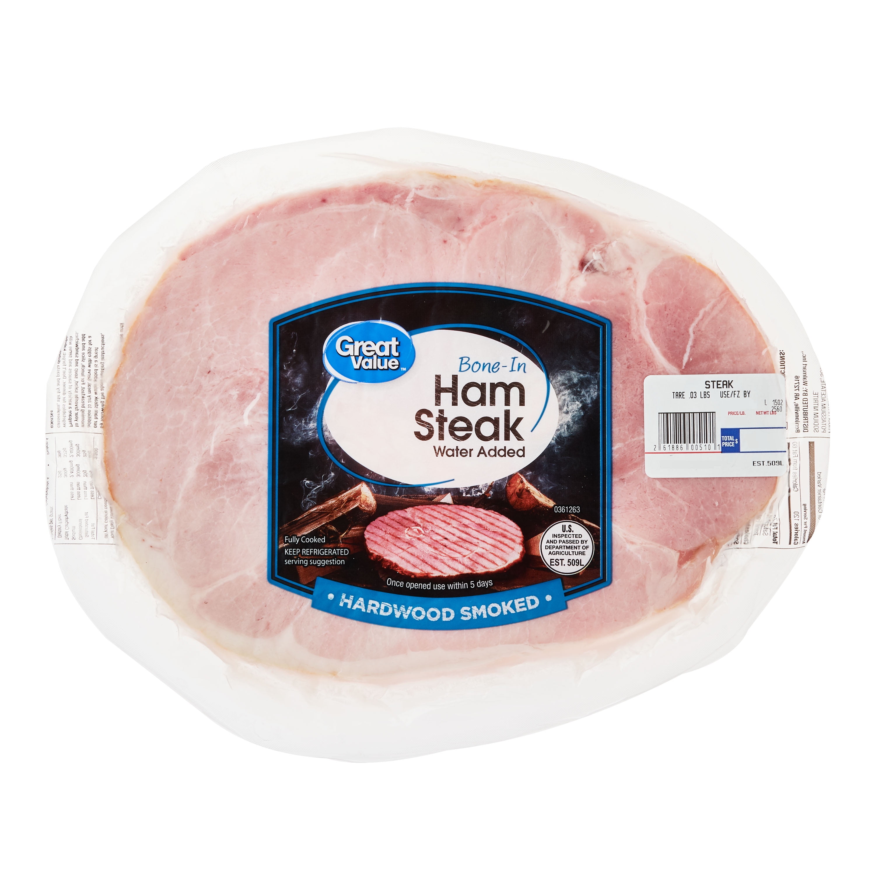 Great Value Bonein Ham Steak, Hardwood Smoked