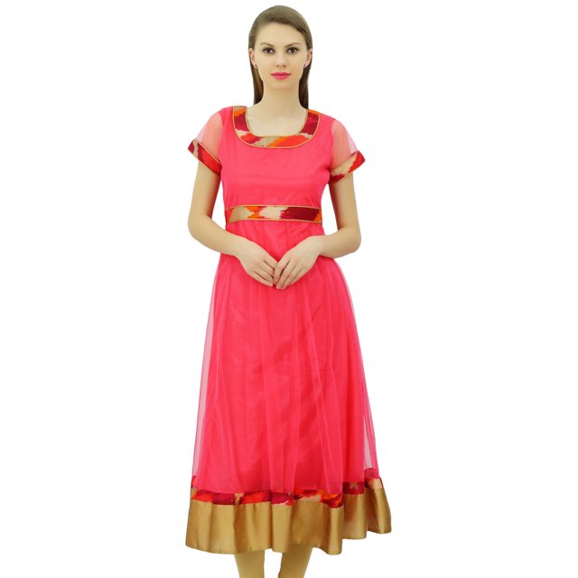 Bimba Robe Anarkali en Filet Évasée pour Femme, Kurta Kurti Unie, Tunique Longue Ethnique Indienne