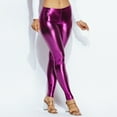 thumbnail image 6 of OFENTI Metallic Shiny Leggings - Mid Waist Faux Leather Footless Tights Pants Wet Look Skinny Glamour Purple 1X, 6 of 6