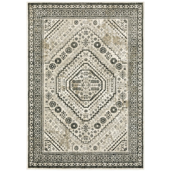 Avalon Home Gracie Traditional Medallion Area Rug, 5'3" X 7'3", Ivory/ Gray