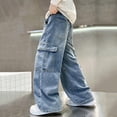 thumbnail image 2 of YUSIM Boys Cargo Jeans- Casual Wide Leg Baggy Elastic Waist Denim Pants Blue Size 12, 2 of 6