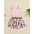 thumbnail image 3 of Musuos Little Girl Summer Skirt Set, 6M - 4T Lapel Neck Ribbed Tank Tops Strawberry Print Pleated Mini Skirt with Belt, 3 of 8