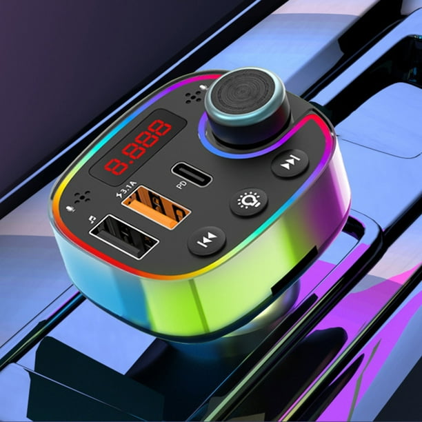 Reproductor Bluetooth MP3 para coche con transmisor FM y carga rápida - 3 puertos USB, luz LED, cargador universal de coche 12V-24V para smartphones y tabletas