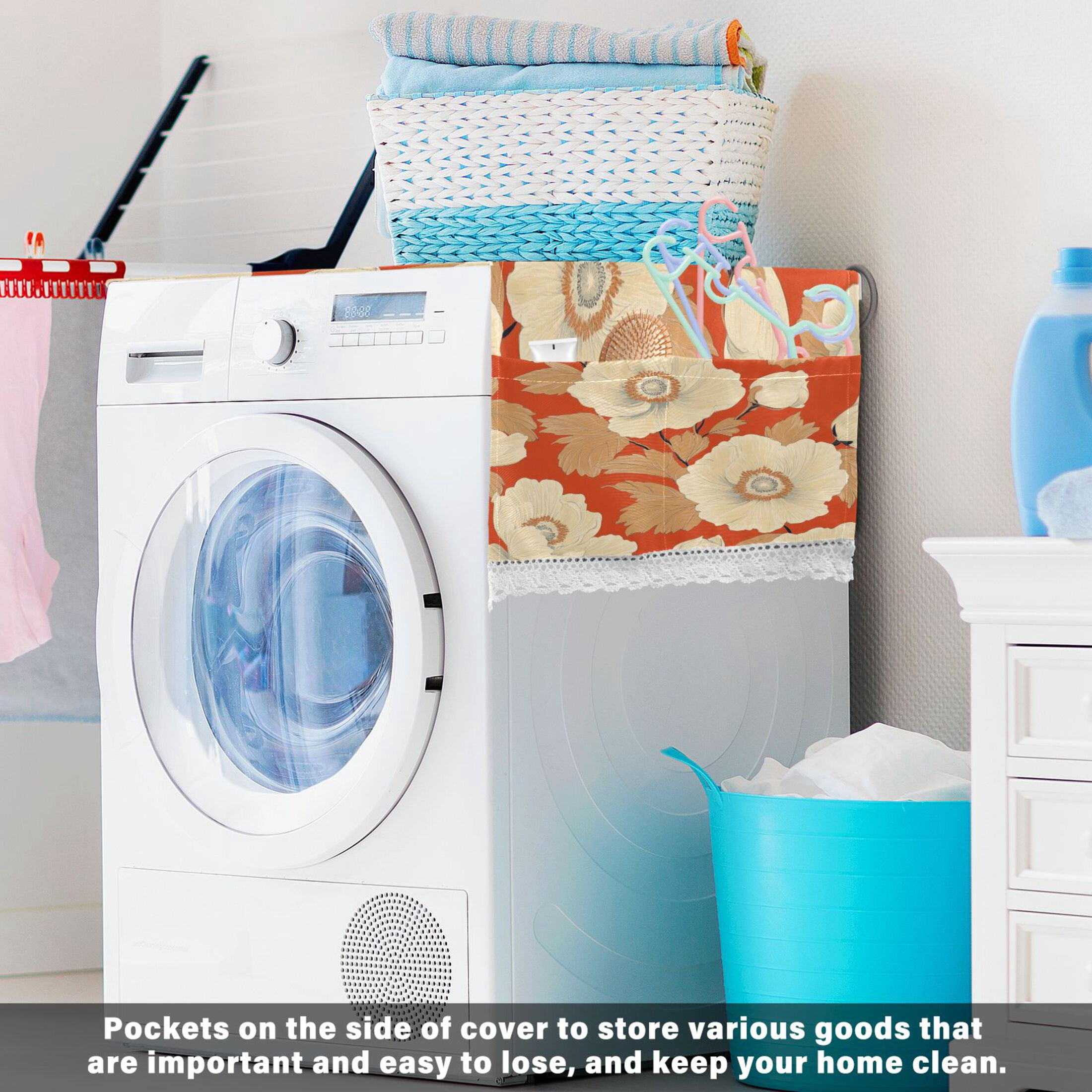 WOBOGO White Flowers Orange Pattern Washing Machine Cloth Dryer Refrigerator Top Cover Protective Non-Slip Mat For Kitchen Laundry