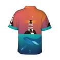 thumbnail image 3 of Goofa Lighthouse and Whale Hawaiian Shirt for Men, Unisex Summer Beach Casual Short Sleeve Button Down Shirts,Aloha Tropical Floral print shirt-Small, 3 of 9
